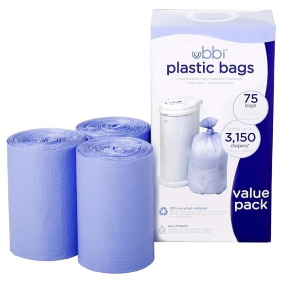 Ubbi Diaper Pail Plastic Bags, Disposable Baby Waste Bags, 3 Pack, 75 Ct, 13-Gal - Picture 4 of 5